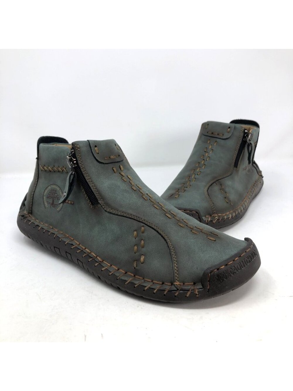 Ankle Chukka Womens 8.5 Teal Green Faux Leather Moccasin Stitched Caoutchouc